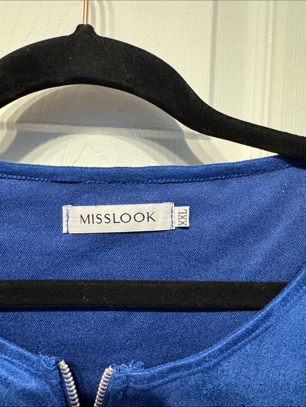 MISSLOOK Electric Blue Suede-Look Fringe Zip Jacket - Picture 3 of 4